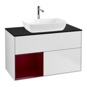 V&B Meuble sous lavabo Finion 100, Pl bleu mat, étagère Peo mat laqué, blanc mat laqué