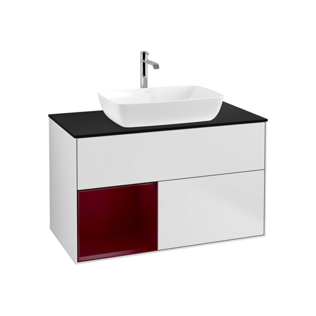 V&B Meuble sous lavabo Finion 100, Pl bleu mat, étagère Peo mat laqué, blanc mat laqué