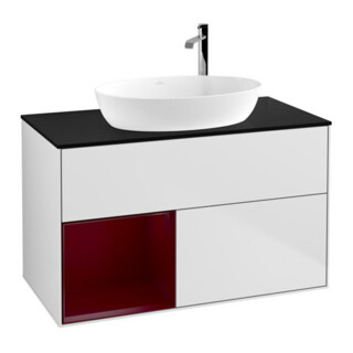 V&B Meuble sous-lavabo Finion 100, Pl bleu mat, étagère Peo mat laqué, blanc mat laqué