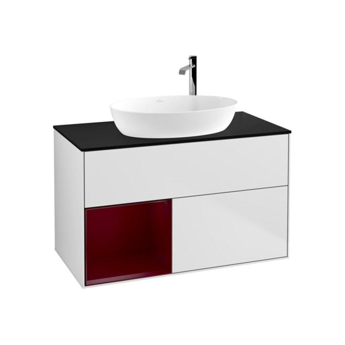 V&B Meuble sous-lavabo Finion 100, Pl bleu mat, étagère Peo mat laqué, blanc mat laqué