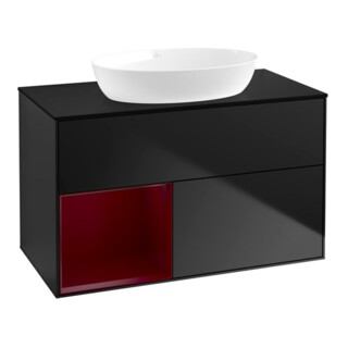 V&B Meuble sous-lavabo Finion 100, Pl bleu mat, Étagère Peo mat laqué, bleu mat laqué
