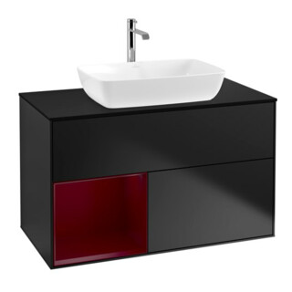 V&B Meuble sous lavabo Finion 100, Pl bleu mat, Étagère Peo mat laqué, bleu mat laqué