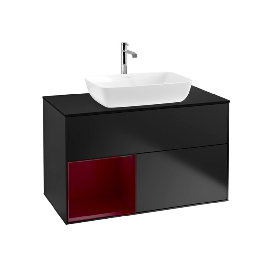 V&B Meuble sous lavabo Finion 100, Pl bleu mat, Étagère Peo mat laqué, bleu mat laqué