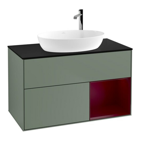 V&B Meuble sous lavabo Finion 100, Pl bleu mat, étagère Peo mat laqué, poignée mat laqué