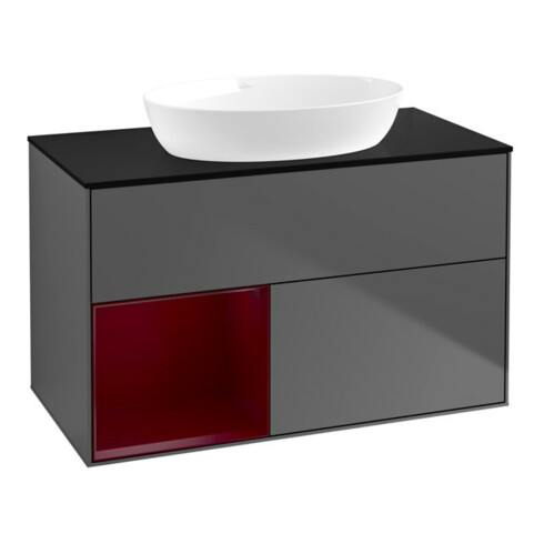 V&B Meuble sous lavabo Finion 100, Pl bleu mat, Étagère Peo mat laquée, Anthracite m