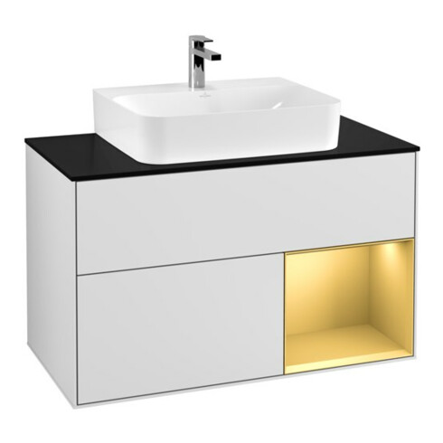V&B Meuble sous-lavabo Finion 100, Pl bleu mat, Étagère réglable, blanc mat Lac