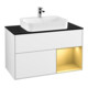 V&B Meuble sous lavabo Finion 100, Pl bleu mat, étagère réglable, éclairage mural blanc brillant Lac-1
