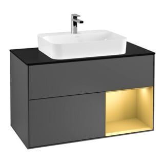V&B Meuble sous lavabo Finion 100, Pl bleu mat, Étagère réglable mat, Anthracite mat