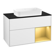 V&B Meuble sous lavabo Finion 100, Pl bleu mat, étagère réglable mat, blanc brillant lacqué-1