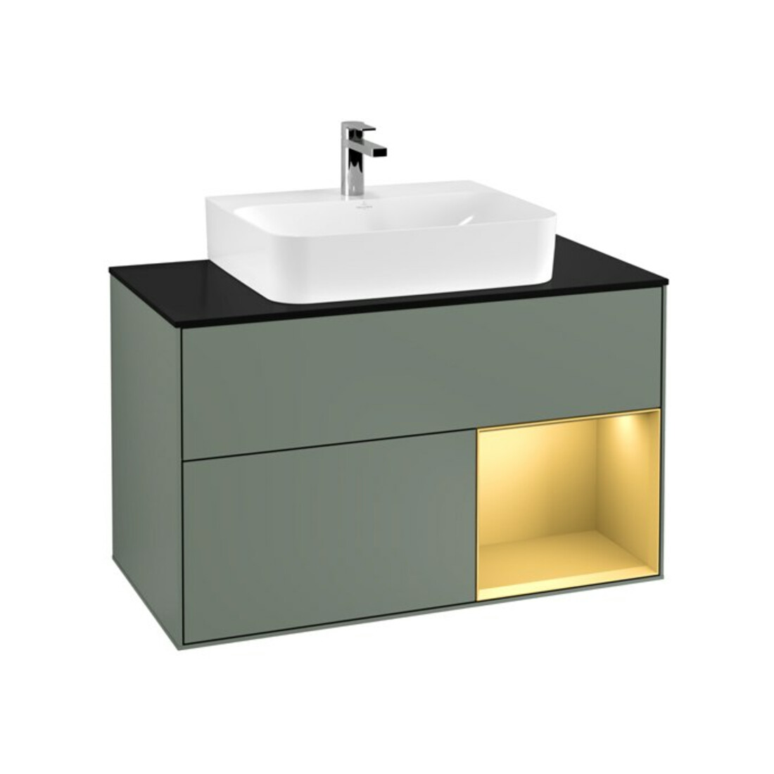 V&B Meuble sous-lavabo Finion 100, Pl bleu mat, Étagère réglable, Poignées laquées