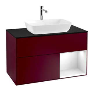 V&B Meuble sous lavabo Finion 100, Pl bleu mat, Étagère verre blanc brillant, Lac, Peo m
