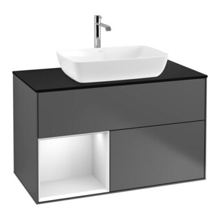 V&B Meuble sous lavabo Finion 100, Pl bleu mat, Ray blanc mat Lac, Anthracite mat