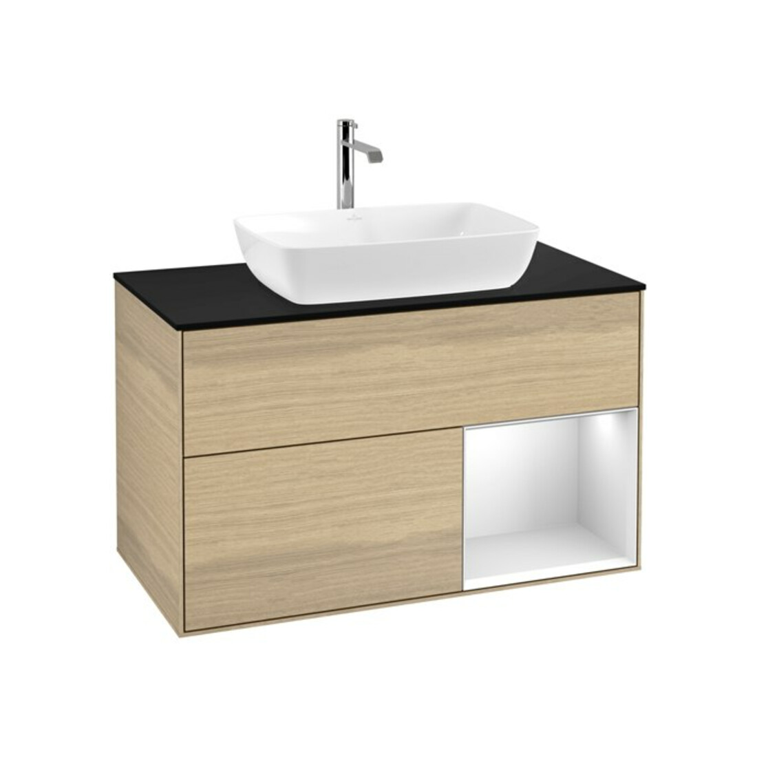 V&B Meuble sous lavabo Finion 100, Pl bleu mat, Ray blanc mat Lac, Oa ven
