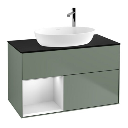 V&B Meuble sous lavabo Finion 100, Pl bleu mat, Ray blanc mat laqué, Oli mat laqué