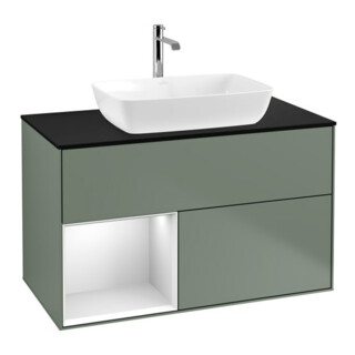 V&B Meuble sous lavabo Finion 100, Pl bleu mat, Ray blanc mat laqué, Poignée mat laqué