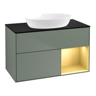 V&B Meuble sous lavabo Finion 100, Pl bleu mat, Ray doré mat Lac, Oli. mat Lac