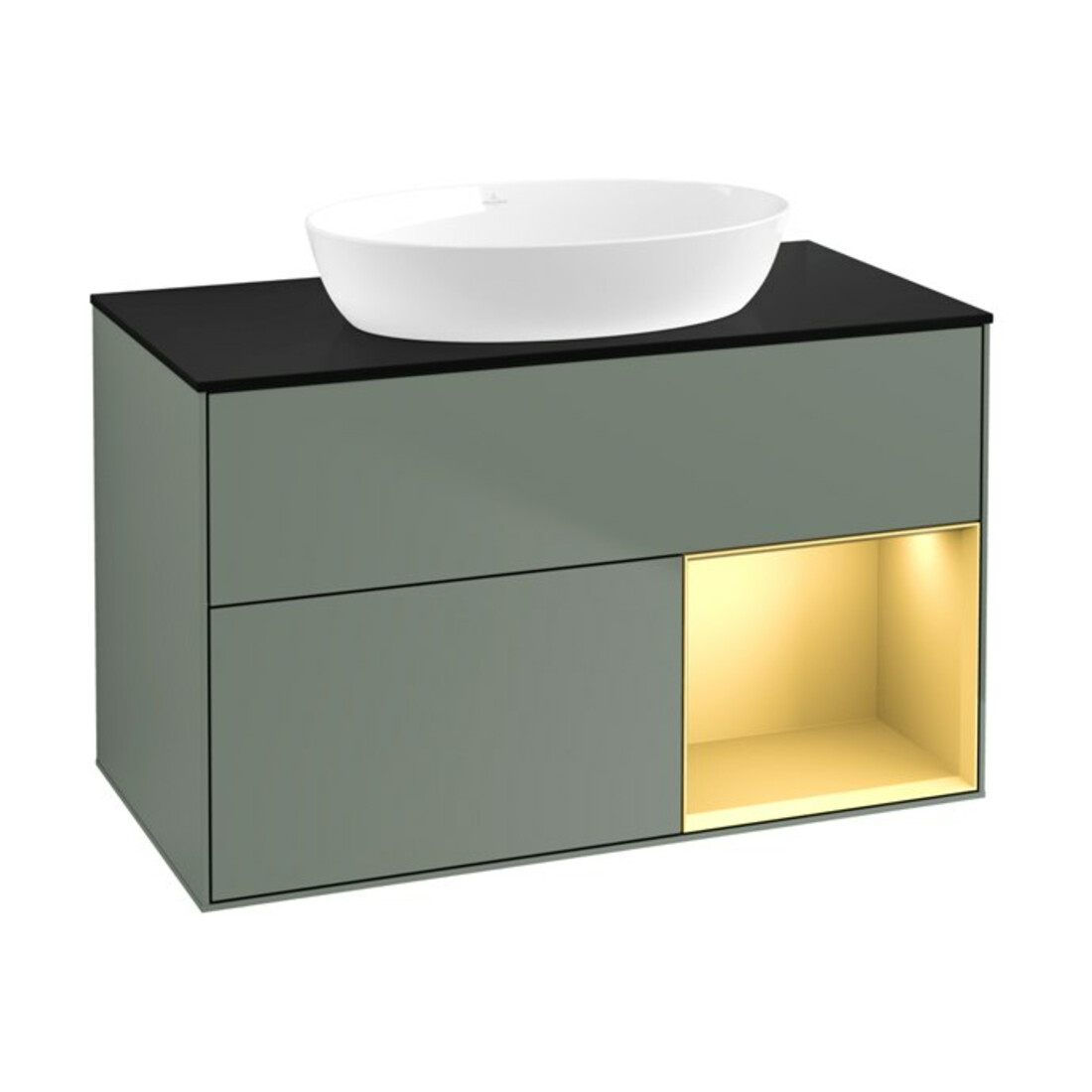 V&B Meuble sous lavabo Finion 100, Pl bleu mat, Ray doré mat Lac, Oli. mat Lac