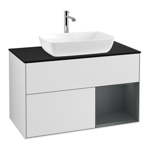 V&B Meuble sous-lavabo Finion 100, Pl bleu mat, Ray md mat Lac, blanc mat Lac