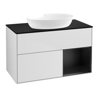 V&B Meuble sous-lavabo Finion 100, Pl bleu mat, Rayé bleu mat Lac, blanc mat Lac