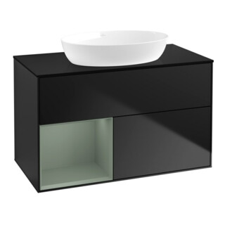 V&B Meuble sous lavabo Finion 100, Pl bleu mat, Rayure Olive mat Lac, bleu mat Lac