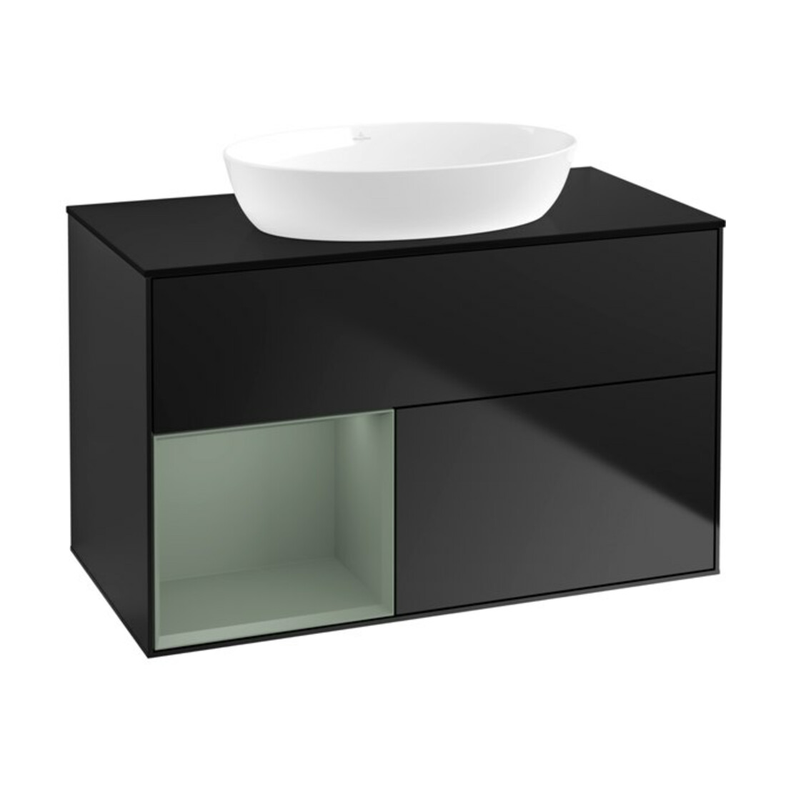 V&B Meuble sous lavabo Finion 100, Pl bleu mat, Rayure Olive mat Lac, bleu mat Lac