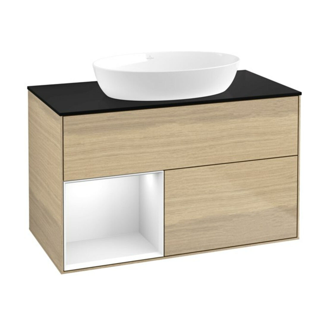 V&B Meuble sous lavabo Finion 100, Pl bleu mat, Rég blanc brillant, Lac, Oa ven