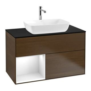 V&B Meuble sous lavabo Finion 100, Pl bleu mat, Rég blanc brillant, laque, veinage bois