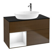 V&B Meuble sous lavabo Finion 100, Pl bleu mat, Rég blanc brillant, placage noyer