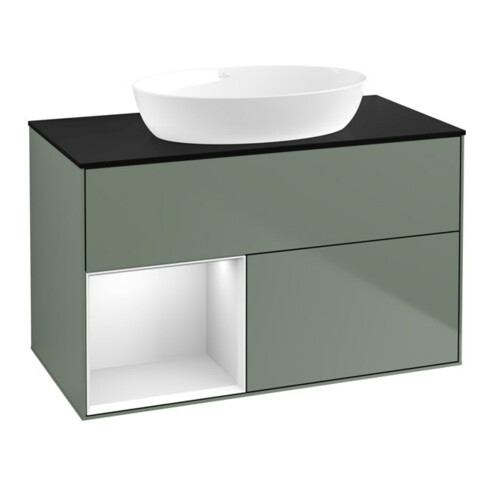 V&B Meuble sous lavabo Finion 100, Pl bleu mat, Reg blanc mat laqué, Oli mat laqué