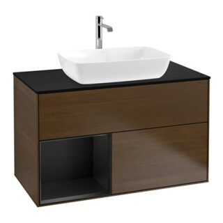 V&B Meuble sous lavabo Finion 100, Pl bleu mat, Rég bleu mat Lac, noyer veinée