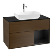 V&B Meuble sous lavabo Finion 100, Pl bleu mat, Reg bleu mat Lac, noyer veinée