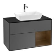 V&B Meuble sous lavabo Finion 100, Pl bleu mat, Reg bois de noyer, Anthracite mat