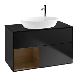 V&B Meuble sous lavabo Finion 100, Pl bleu mat, Reg bois de noyer, bleu mat Lac
