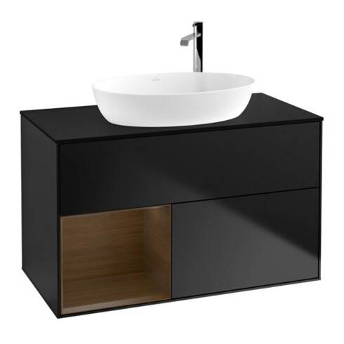 V&B Meuble sous lavabo Finion 100, Pl bleu mat, Reg bois de noyer, bleu mat Lac