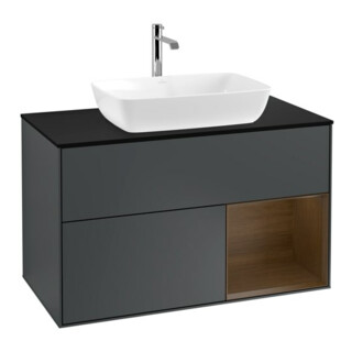 V&B Meuble sous-lavabo Finion 100, Pl bleu mat, Reg bois de noyer, md bleu mat Lac