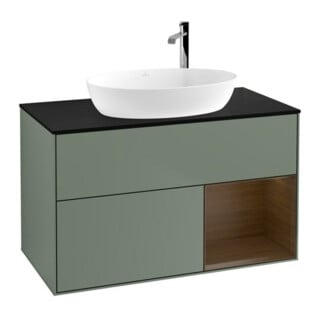 V&B Meuble sous lavabo Finion 100, Pl bleu mat, Reg bois de noyer, Oli mat laqué