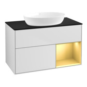 V&B Meuble sous lavabo Finion 100, Pl bleu mat, Reg doré mat Lac, blanc mat Lac