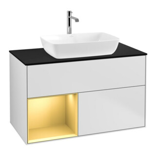V&B Meuble sous lavabo Finion 100, Pl bleu mat, Reg doré mat Lac, blanc mat Lac