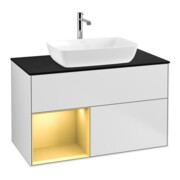 V&B Meuble sous lavabo Finion 100, Pl bleu mat, Reg doré mat Lac, blanc mat Lac