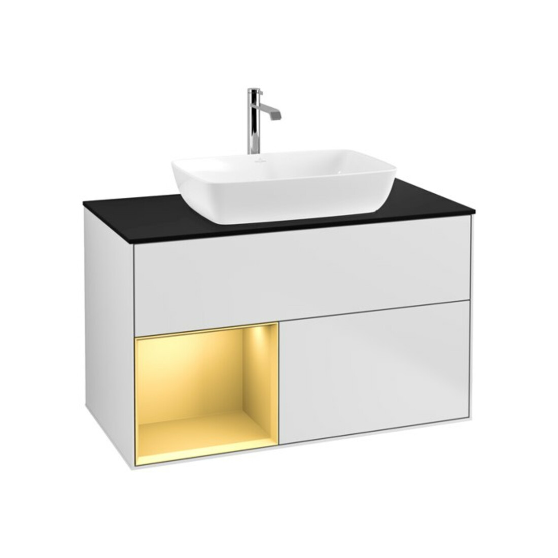 V&B Meuble sous lavabo Finion 100, Pl bleu mat, Reg doré mat Lac, blanc mat Lac