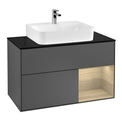 V&B Meuble sous-lavabo Finion 100, Pl bleu mat, Rég droite Oa ven, Anthracite m