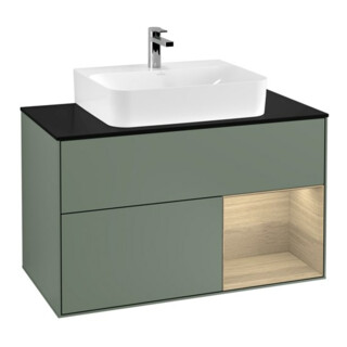 V&B Meuble sous lavabo Finion 100, Pl bleu mat, Reg droite Oa ven, Oli. mat Lac