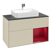 V&B Meuble sous lavabo Finion 100, Pl bleu mat, Reg droite Peo, si Gris mat Lac