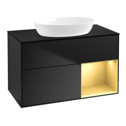 V&B Meuble sous lavabo Finion 100, Pl bleu mat, Reg gol mat Lac, bleu mat Lac