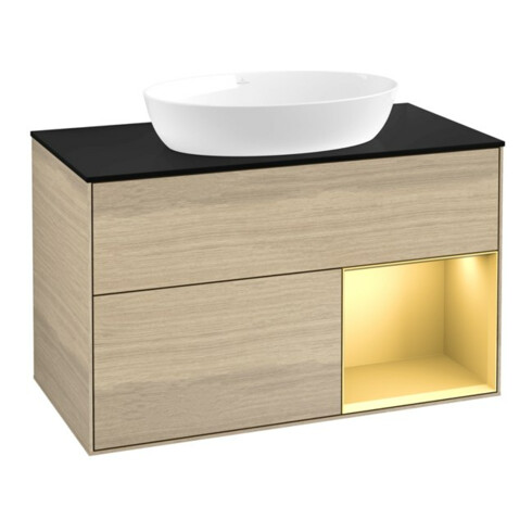 V&B Meuble sous lavabo Finion 100, Pl bleu mat, Rég gol mat Lac, Oa ven