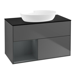V&B Meuble sous lavabo Finion 100, Pl bleu mat, Reg méd mat Lac, Anthracite m