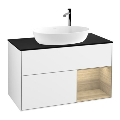 V&B Meuble sous-lavabo Finion 100, Pl bleu mat, Rég Oa ven, blanc brillant Lac