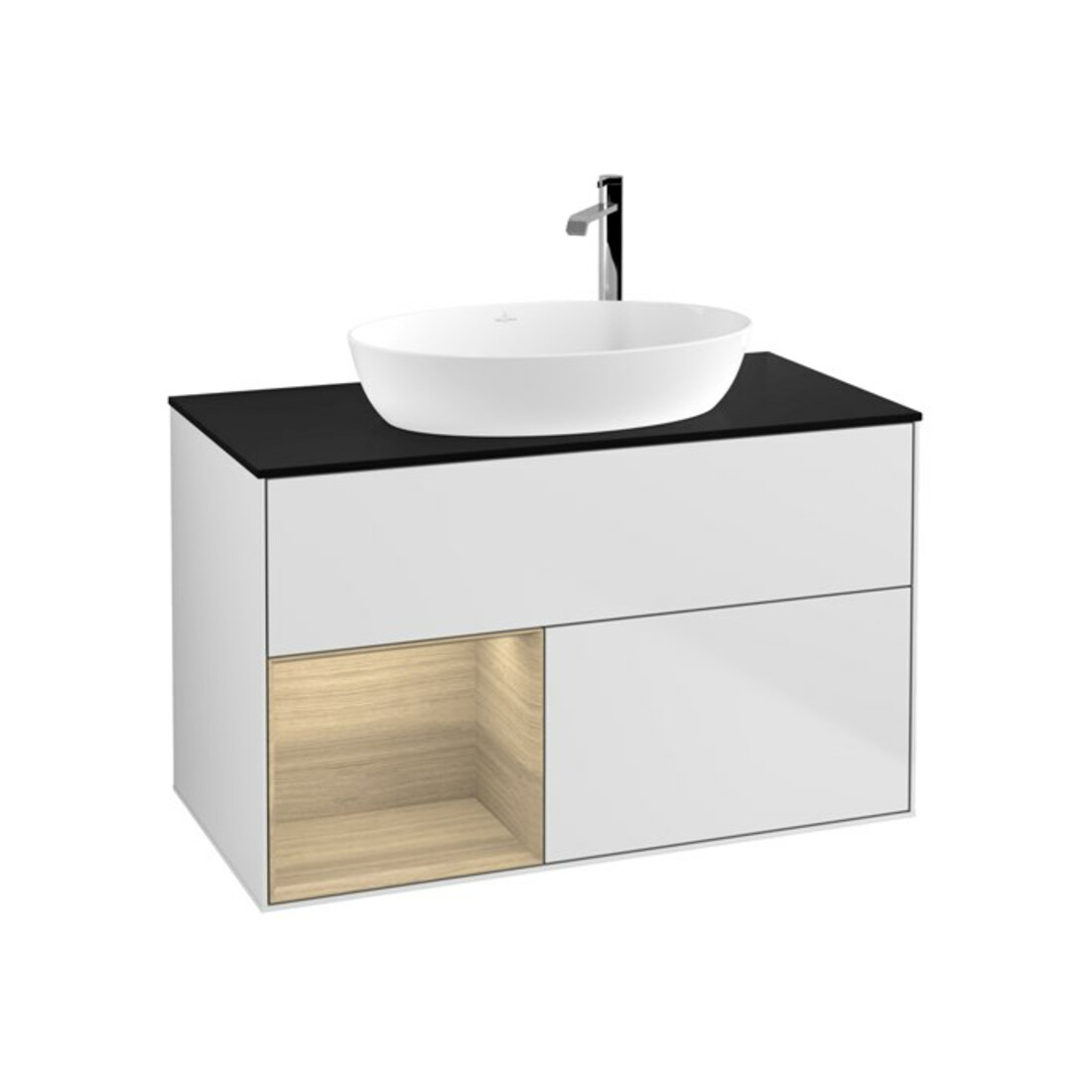V&B Meuble sous lavabo Finion 100, Pl bleu mat, rég Oa ven, blanc mat Lac