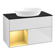 V&B Meuble sous lavabo Finion 100, Pl bleu mat, Reg or mat Lac, blanc mat Lac