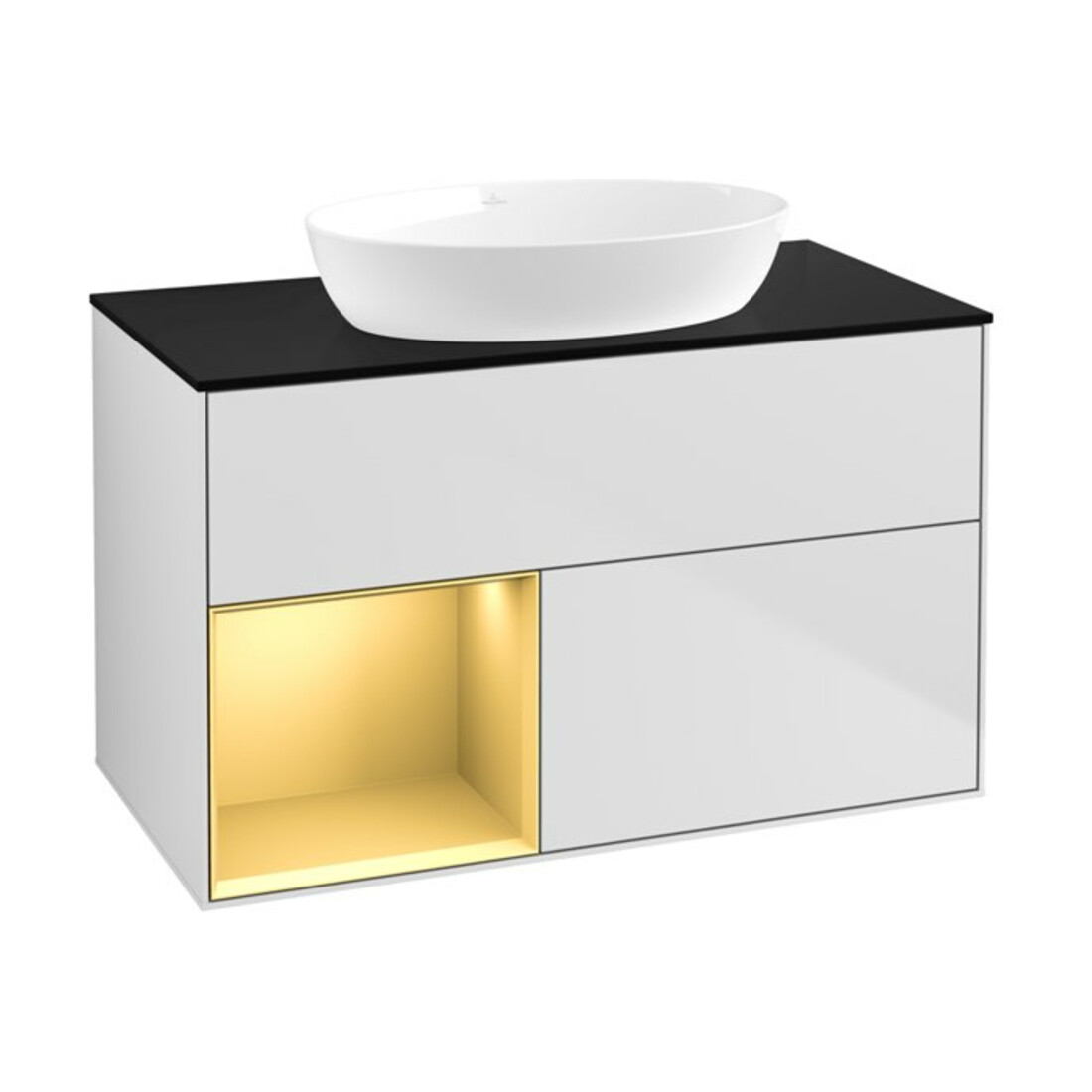 V&B Meuble sous lavabo Finion 100, Pl bleu mat, Reg or mat Lac, blanc mat Lac